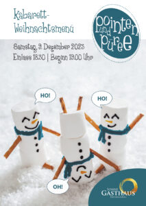 Pointen und Püree Kabarett – Flyer Gasthaus Sonne Weihnachten 2023