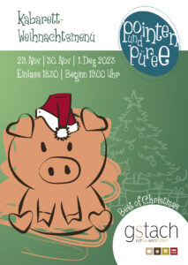 Pointen und Püree Kabarett – Flyer Gstach Weihnachten 2023
